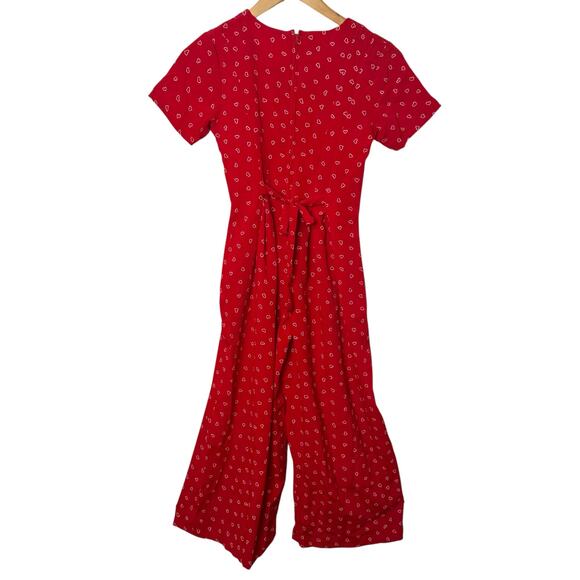 Vintage Talbots Kids Girls Size 10 Red White Hearts Tie Back Wide Leg Jumpsuit - Picture 5 of 8